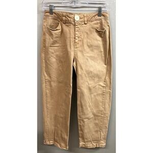 Molly Yeh Pants Womens 2 Brown Cotton Stretch Barrel Leg Flat Front Streetwear